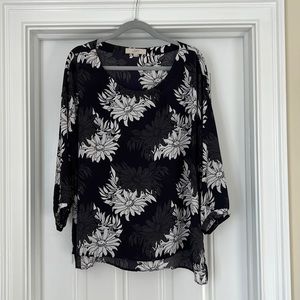 Purple gray and white floral 3/4 length sleeve Loft blouse